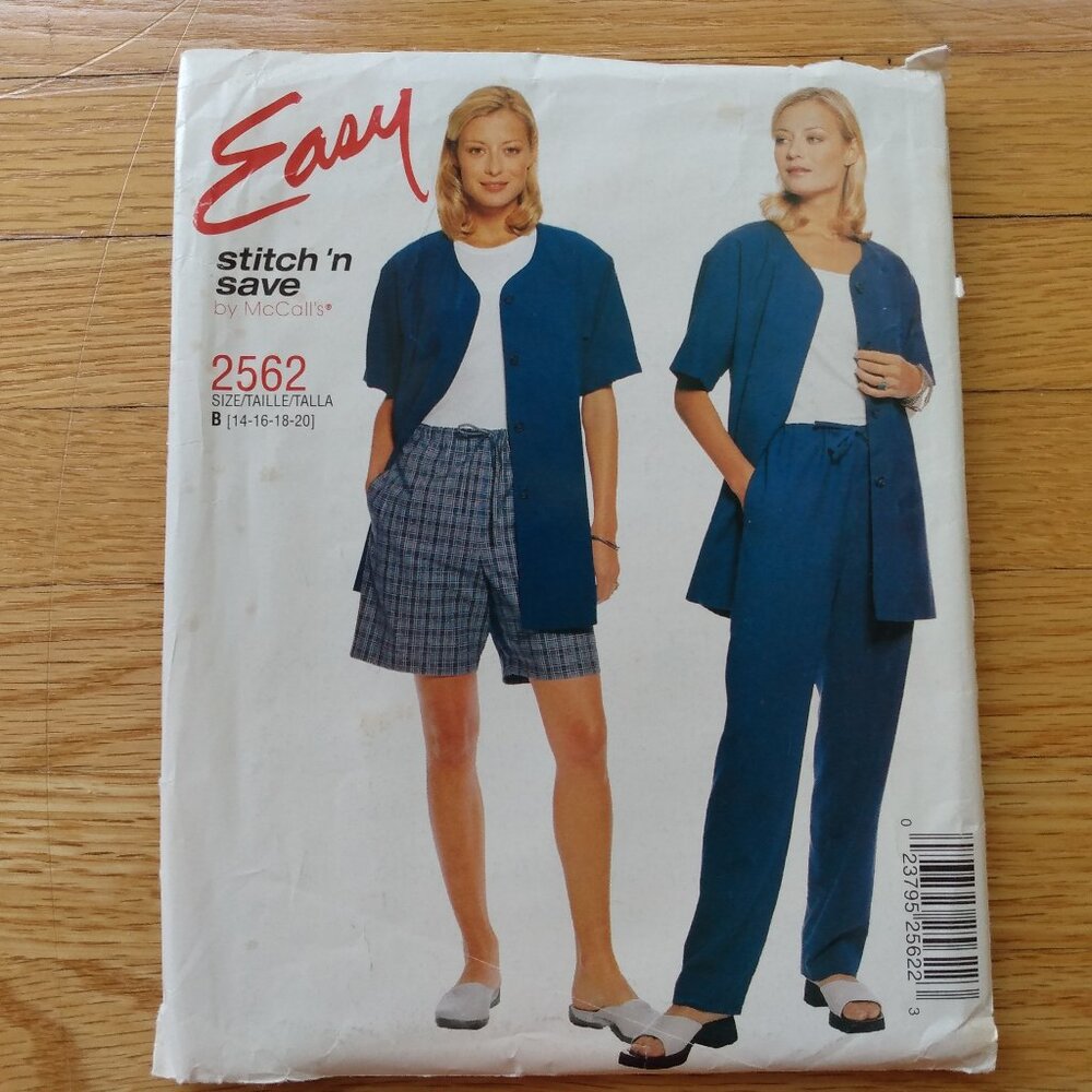 Vintage Plus Size 14-20 Sewing Pattern Shirt/Jacket Shorts Pants UNCUT 2562